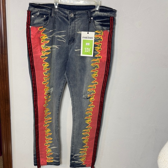 AMIRI Other - Amiri IDD Stylish Men's Jeans with Red and Yellow Flame Design Size 40